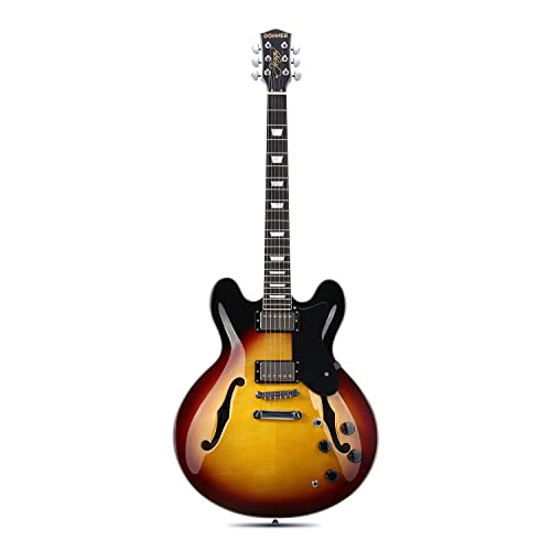 Donner Semi-Hollow Electric Guitar, DJP-1000 Jazz Guitar with H-H...