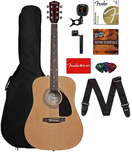 Fender 0950816021-COMBO-DLX Acoustic Guitar Bundle with Gig Bag,...