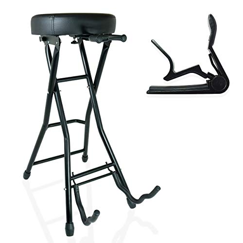 36 Degrees Guitar Stool and Stand Combo Black Foldable Holds Both...