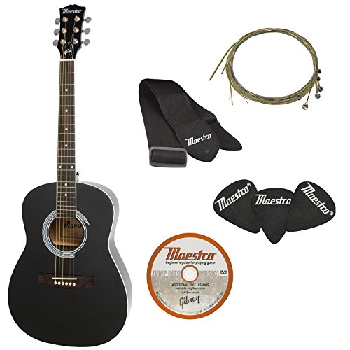 Maestro by Gibson Parlor Size Acoustic Guitar Starter Pack, Black