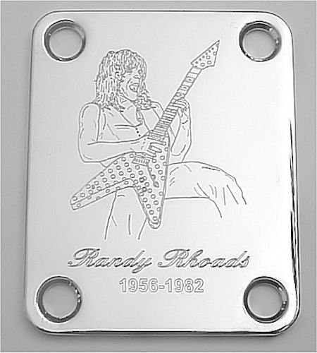 GUITAR NECK PLATE Custom Engraved Etched - RANDY RHOADS Ozzy - CHROME