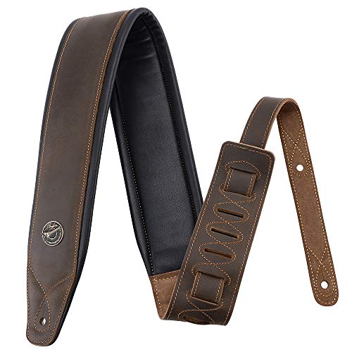 BestSounds Guitar Strap Leather 3 Inch Wide Full Grain Padded Soft...