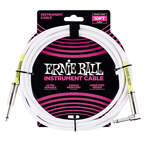 Ernie Ball Instrument Cable, Straight/Angle, 10ft, White (P06049)