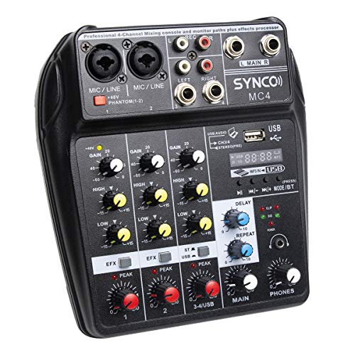 SYNCO MC4 Audio-Mixer-Blue-tooth-USB-Record 4-Channel BT Sound Mixing...