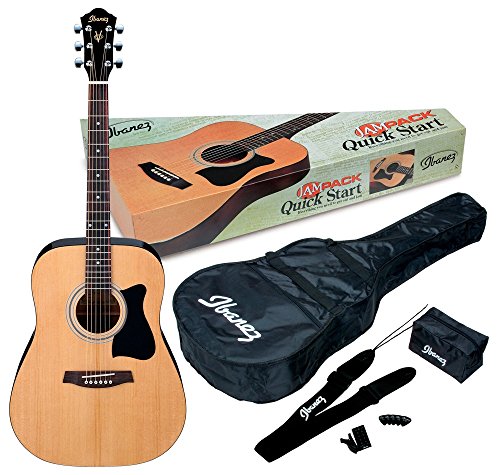 Ibanez 6 String Acoustic Guitar Pack, Ambidextrous, Natural Gloss...