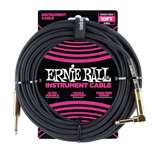 Ernie Ball Braided Instrument Cable, Straight/Angle, 10ft, Black...