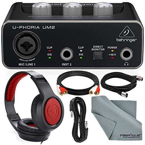 Behringer U-PHORIA UM2 2x2 USB Audio Interface and Accessory Bundle...