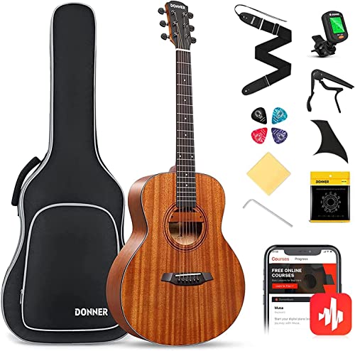 Donner Acoustic Guitar Electric 36 Inch All Mahogany with DSS-mini...